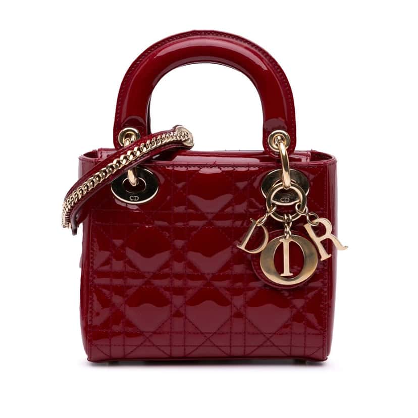 Dior Mini Patent Cannage Lady Dior Red Leather Good condition - Front View