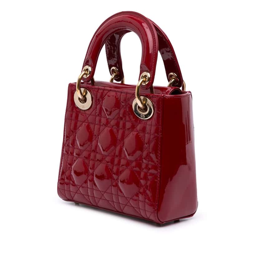 Dior Mini Patent Cannage Lady Dior Red Leather Good condition - Back View