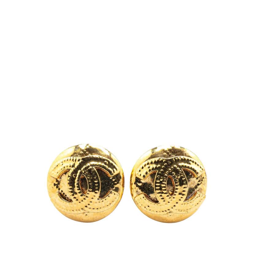 Chanel Gold Plated CC Clip on Earrings Gold Metal Good condition - Front View