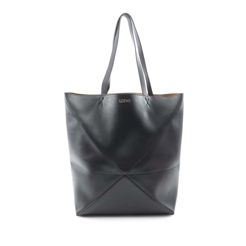 Loewe Large Calfskin Puzzle Fold Tote Black Leather Good condition - Front View
