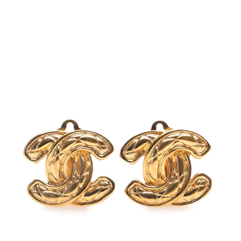 Chanel Gold Plated CC Quilted Clip On Earrings Gold Metal Good condition - Front View