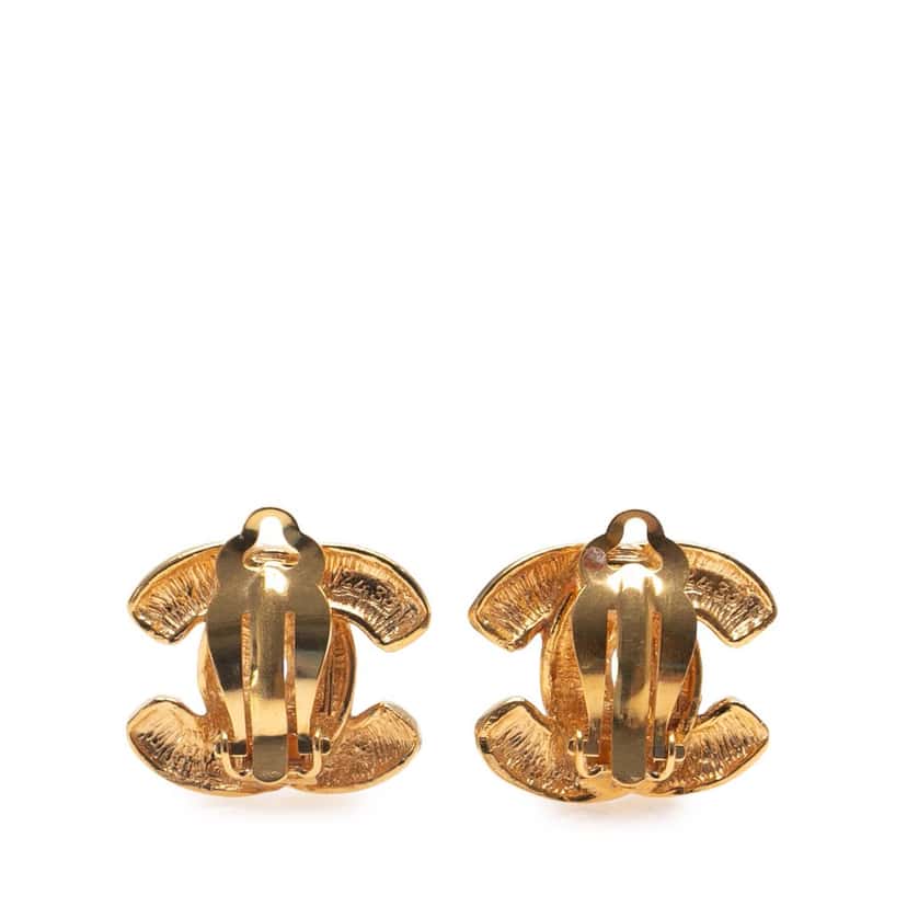 Chanel Gold Plated CC Quilted Clip On Earrings Gold Metal Good condition - Back View