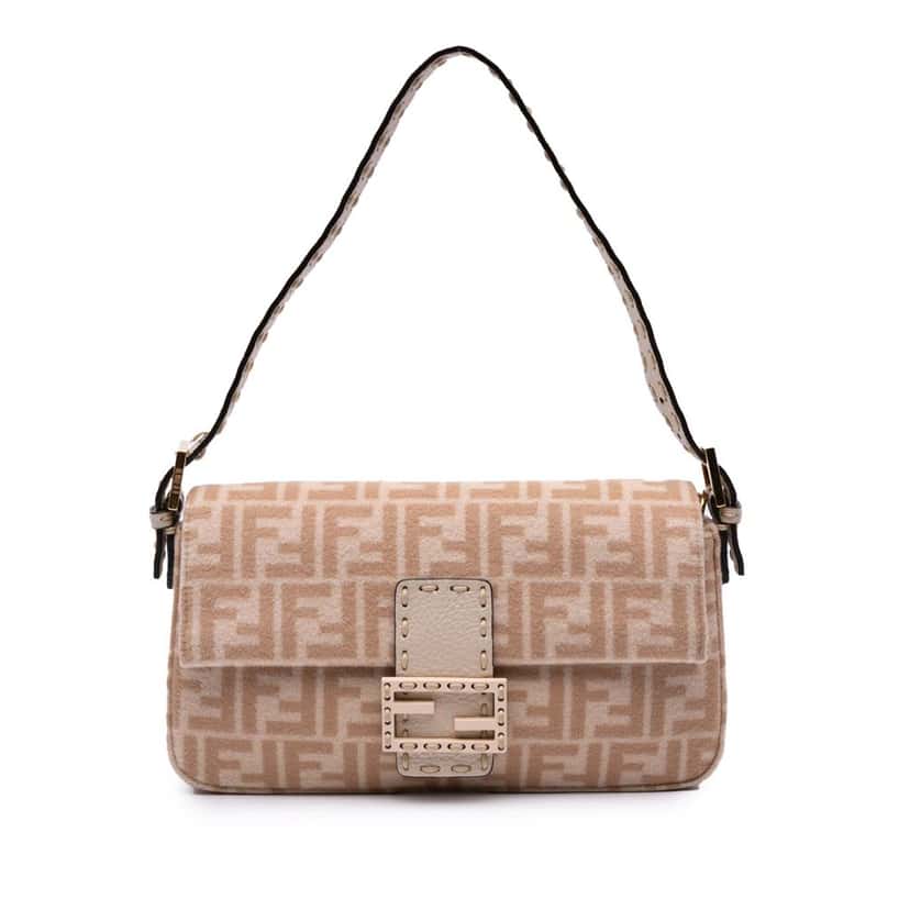 Fendi Zucca Wool Selleria Baguette Brown Wool Good condition - Front View