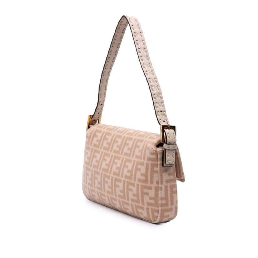 Fendi Zucca Wool Selleria Baguette Brown Wool Good condition - Back View