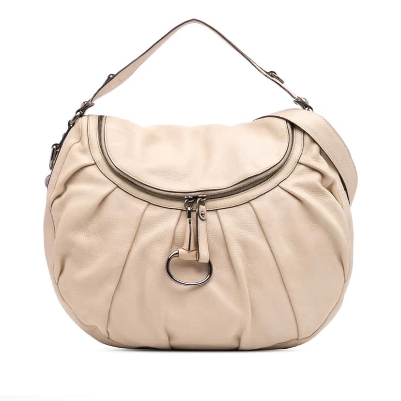 Gucci Medium Pebbled Calfskin Icon Bit Satchel White Leather Good condition - Front View