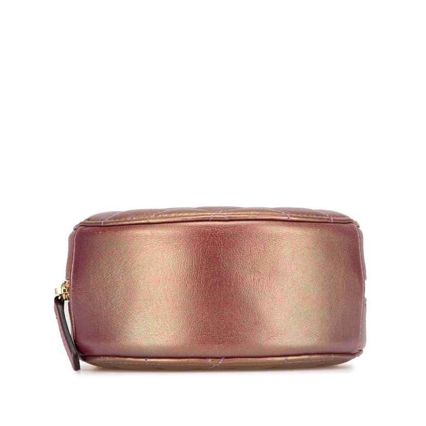 Chanel Quilted Iridescent Lambskin Round Clutch With Chain Purple Leather Good condition - Inside View