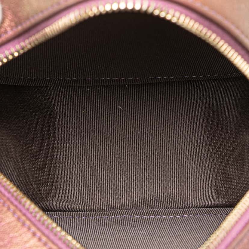 Chanel Quilted Iridescent Lambskin Round Clutch With Chain Purple Leather Good condition - Model View