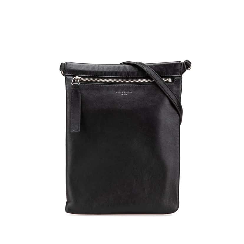 Saint Laurent Antiqued Lambskin Sid Flat Crossbody Black Leather Good condition - Front View