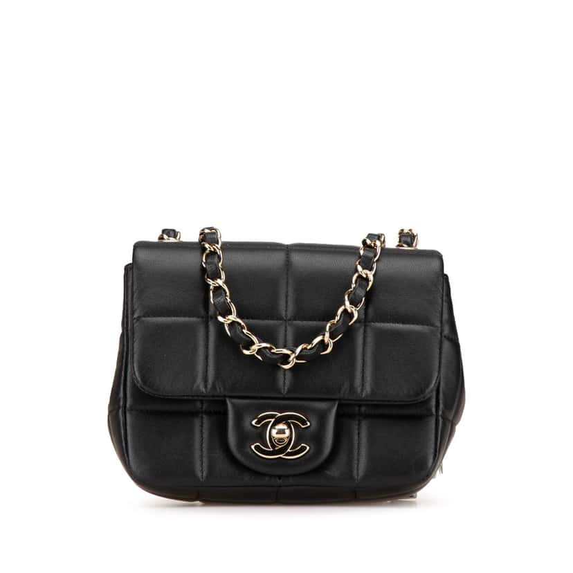 Chanel Mini Square Lambskin Resin Crystal Monacoco Flap Black Leather Good condition - Front View
