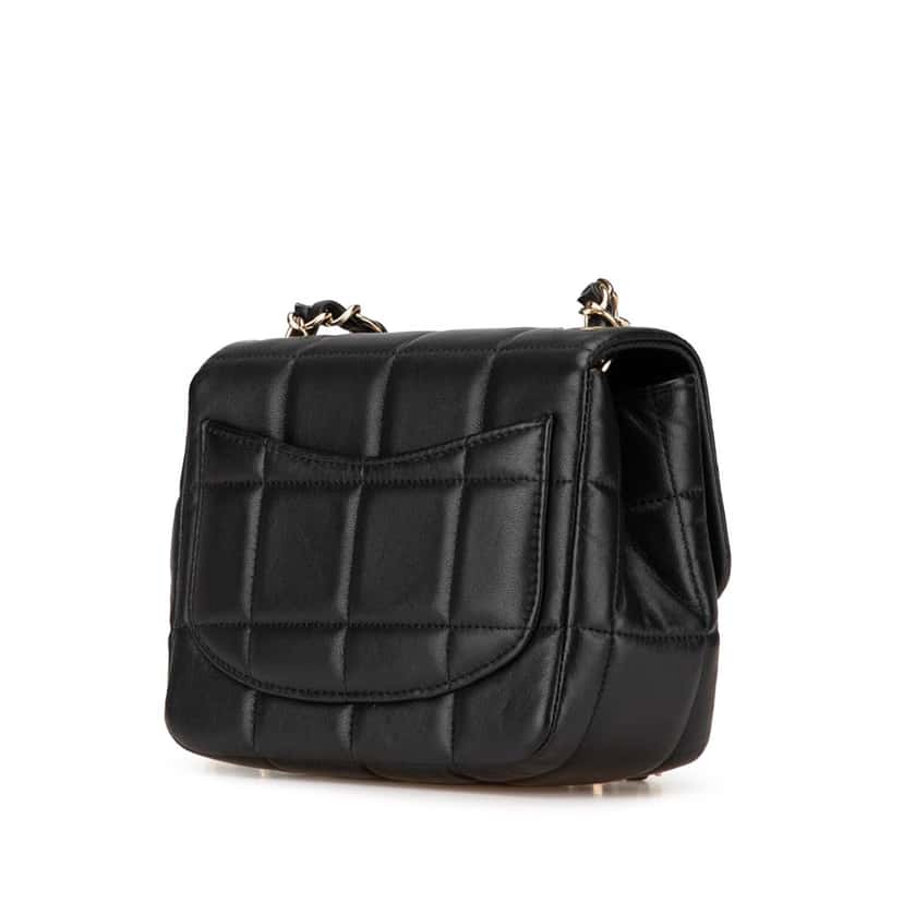 Chanel Mini Square Lambskin Resin Crystal Monacoco Flap Black Leather Good condition - Back View
