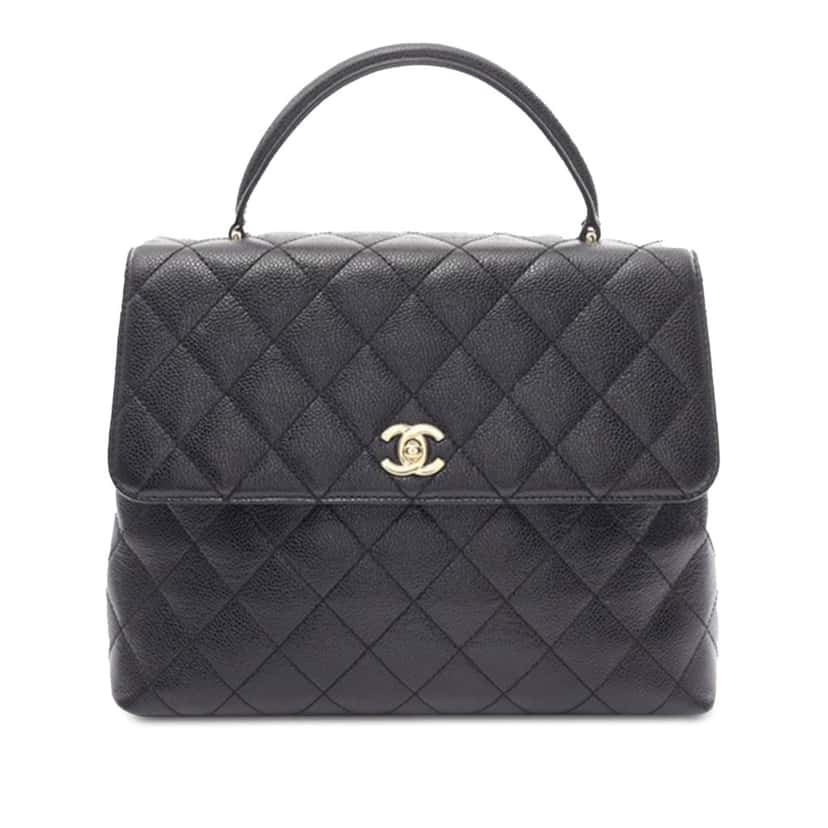Chanel Caviar Kelly Top Handle Bag Black Leather Good condition - Front View