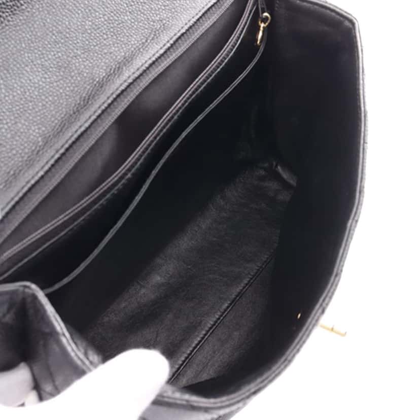 Chanel Caviar Kelly Top Handle Bag Black Leather Good condition - Inside View