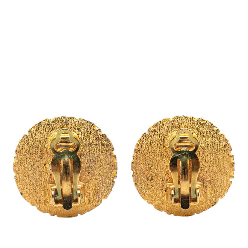 Chanel Gold Plated CC Honeycomb Clip on Earrings Gold Metal Good condition - Back View