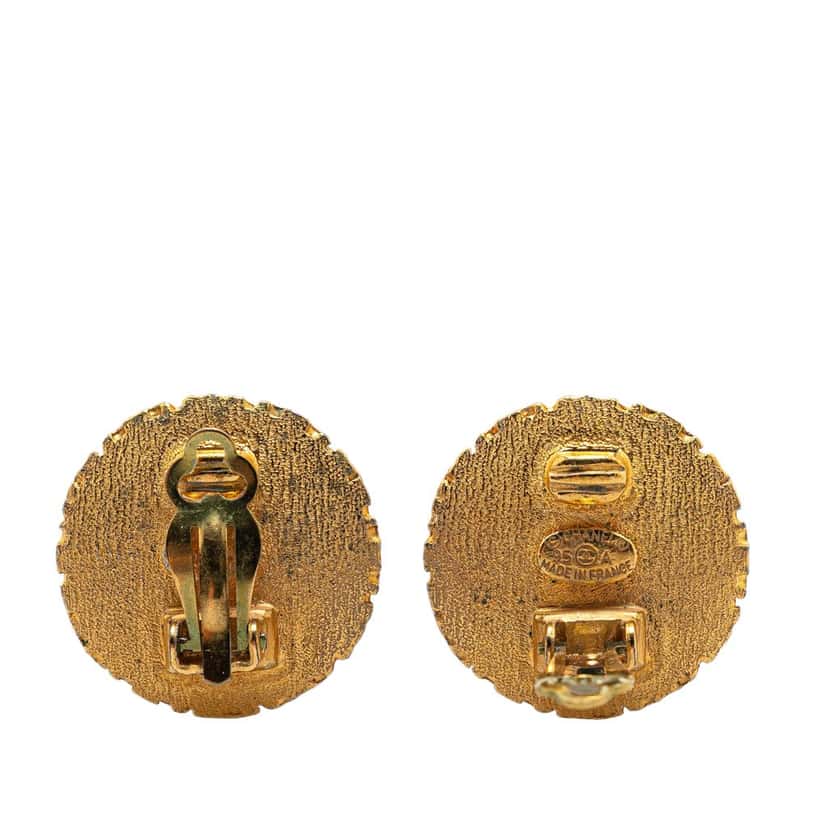 Chanel Gold Plated CC Honeycomb Clip on Earrings Gold Metal Good condition - Inside View