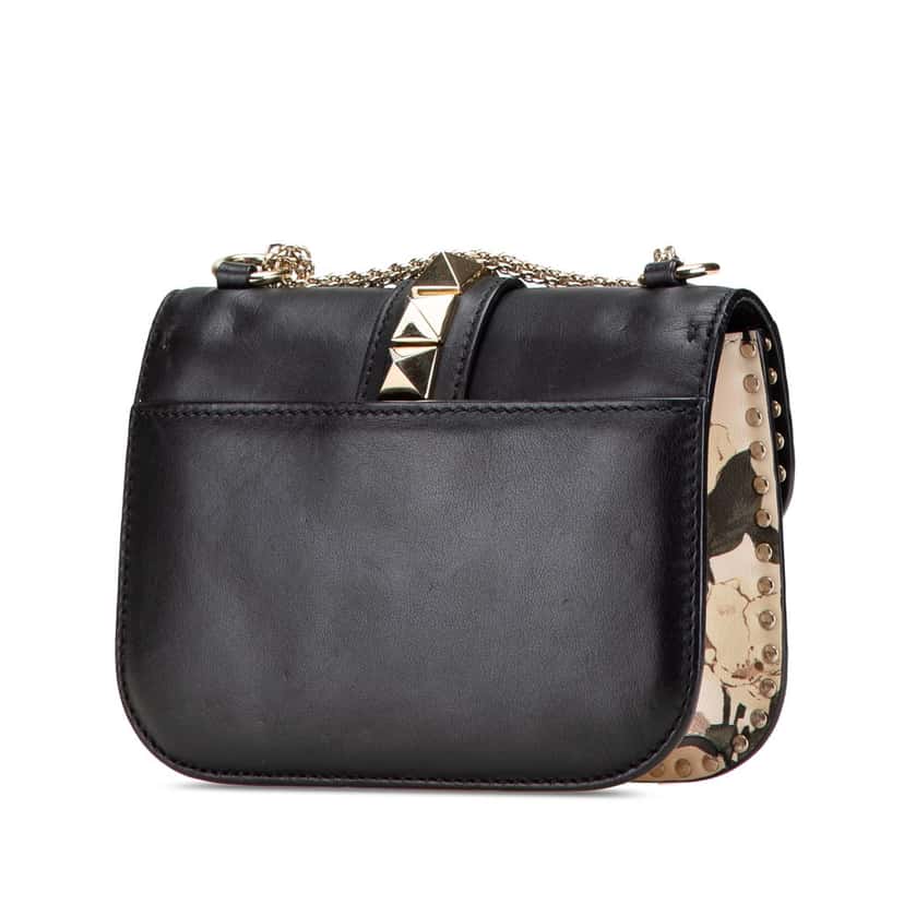 Valentino Small Kimono 1997 Print Glam Lock Shoulder Bag Black Leather Good condition - Back View