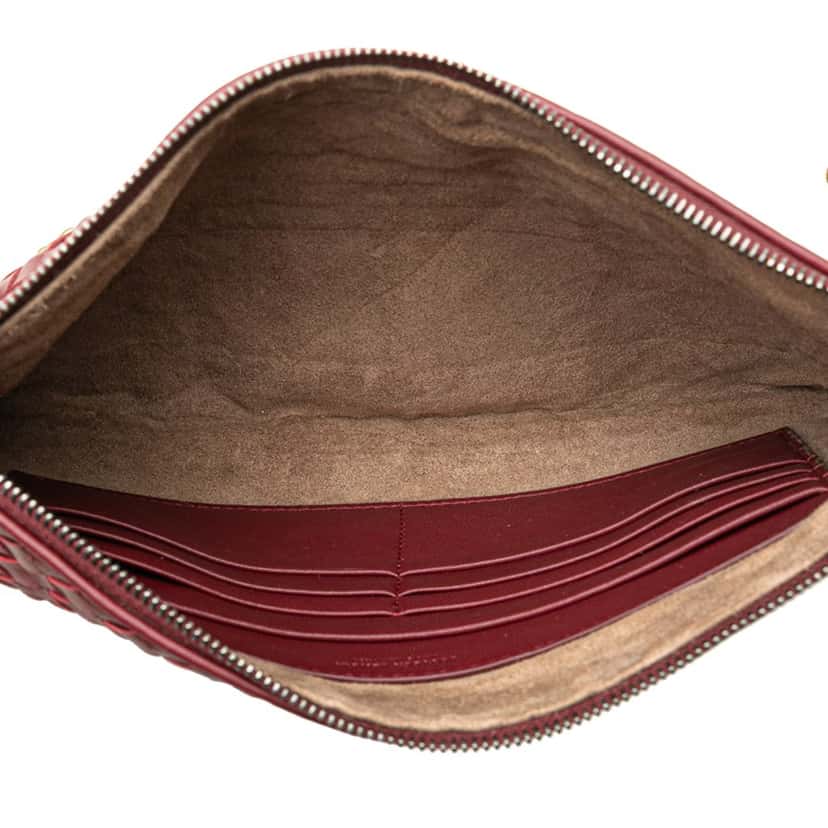 Bottega Veneta Nappa Intrecciato Biletto Wallet On Chain Red Leather Good condition - Model View