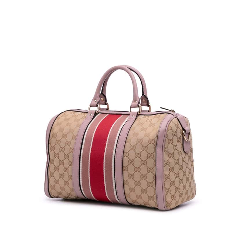 Gucci GG Canvas Web Joy Boston Bag Brown Canvas Good condition - Back View