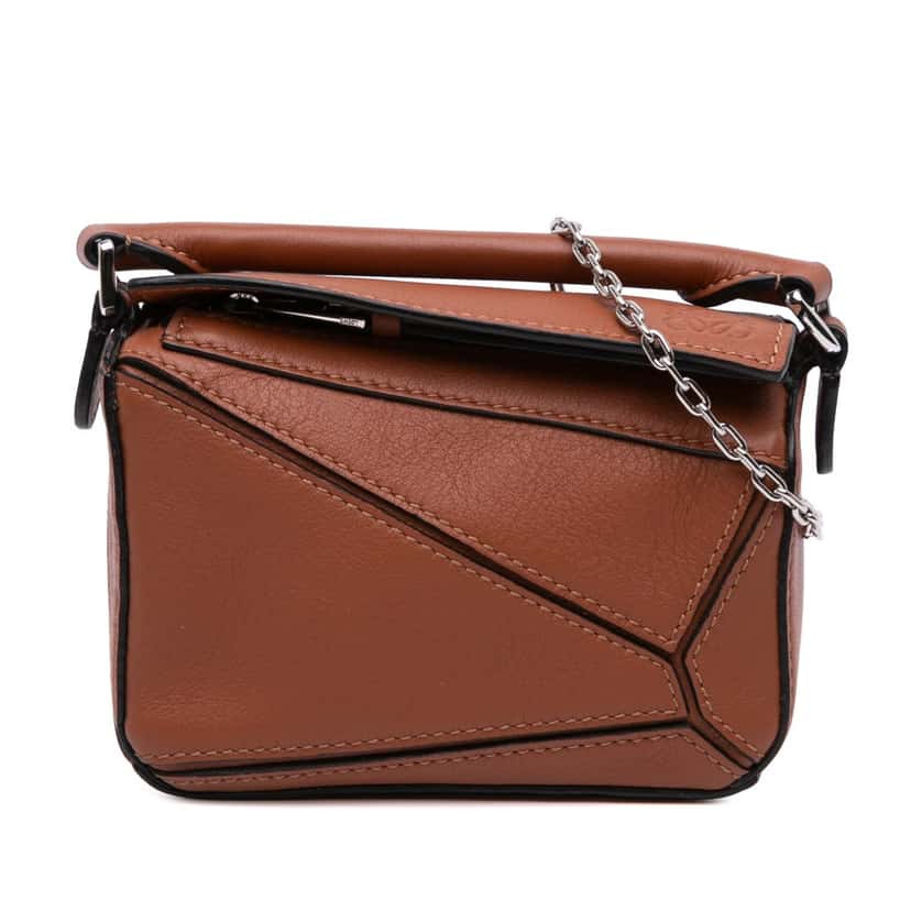 Loewe Nano Calfskin Puzzle Satchel Brown Leather Good condition - Front View