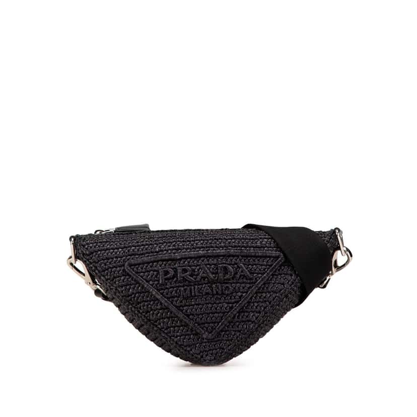 Prada Raffia Effect Crochet Triangle Crossbody Black Good condition - Front View