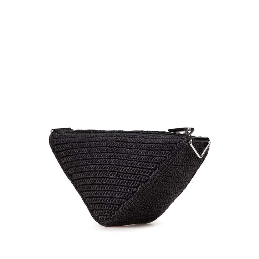 Prada Raffia Effect Crochet Triangle Crossbody Black Good condition - Back View
