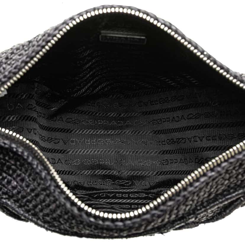 Prada Raffia Effect Crochet Triangle Crossbody Black Good condition - Model View