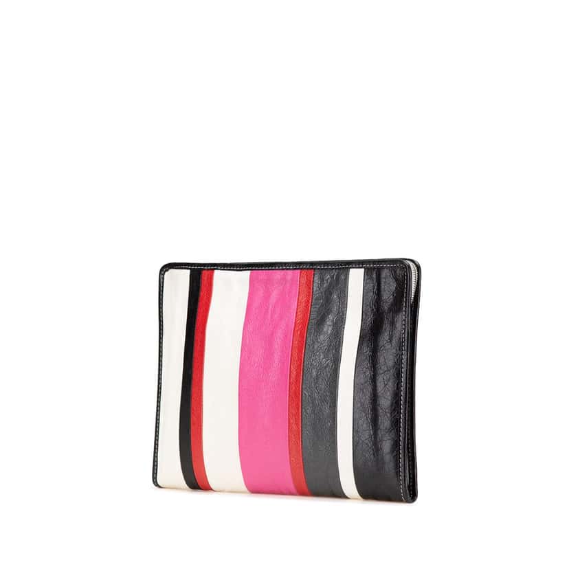 Balenciaga Lambskin Bazar Clutch Black Leather Good condition - Back View