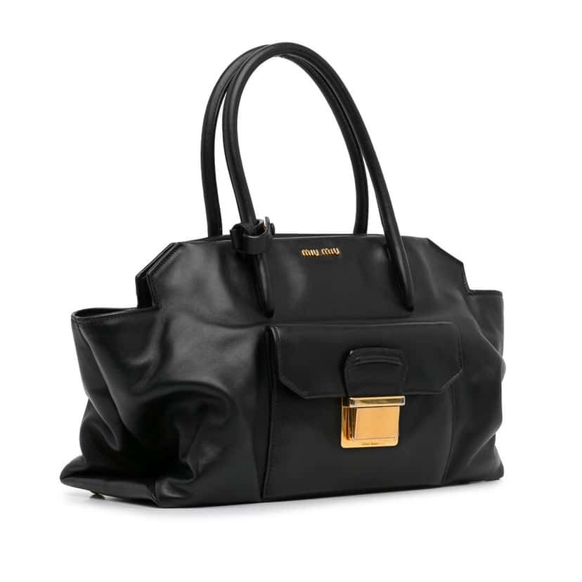 Miu Miu Vitello Soft Tote Black Leather Fair condition - Back View