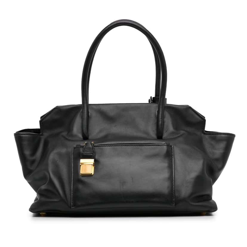Miu Miu Vitello Soft Tote Black Leather Fair condition - Model View