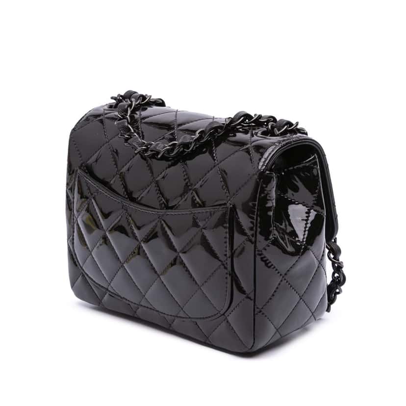 Chanel Mini Square Classic Patent So Black Single Flap Black Leather Good condition - Back View