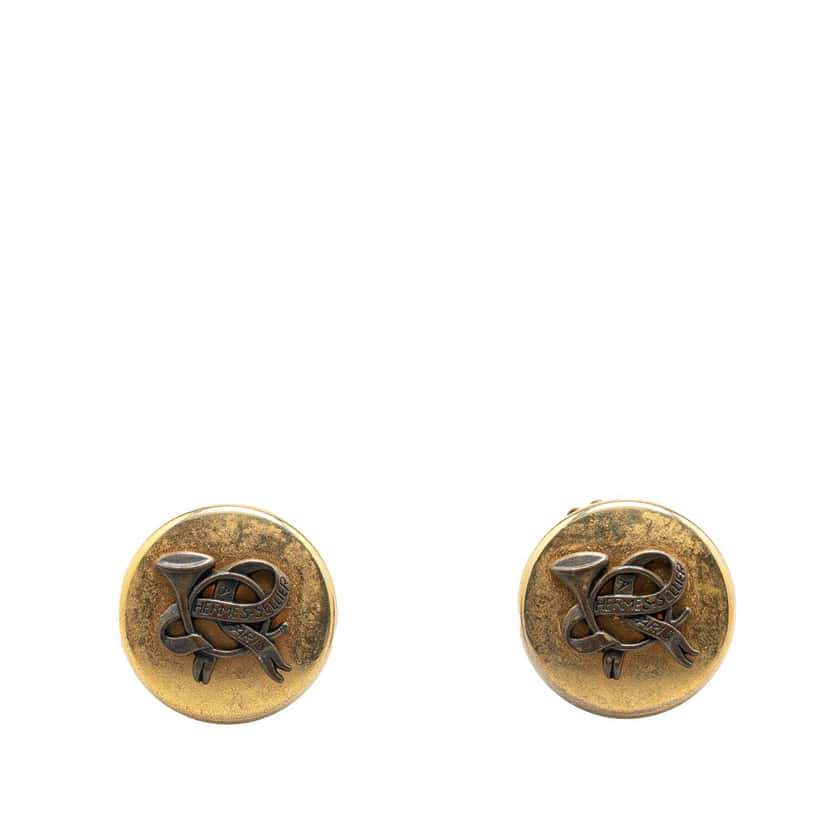 Hermès Gold Plated Sellier Round Clip on Earrings Gold Metal Good condition - Front View