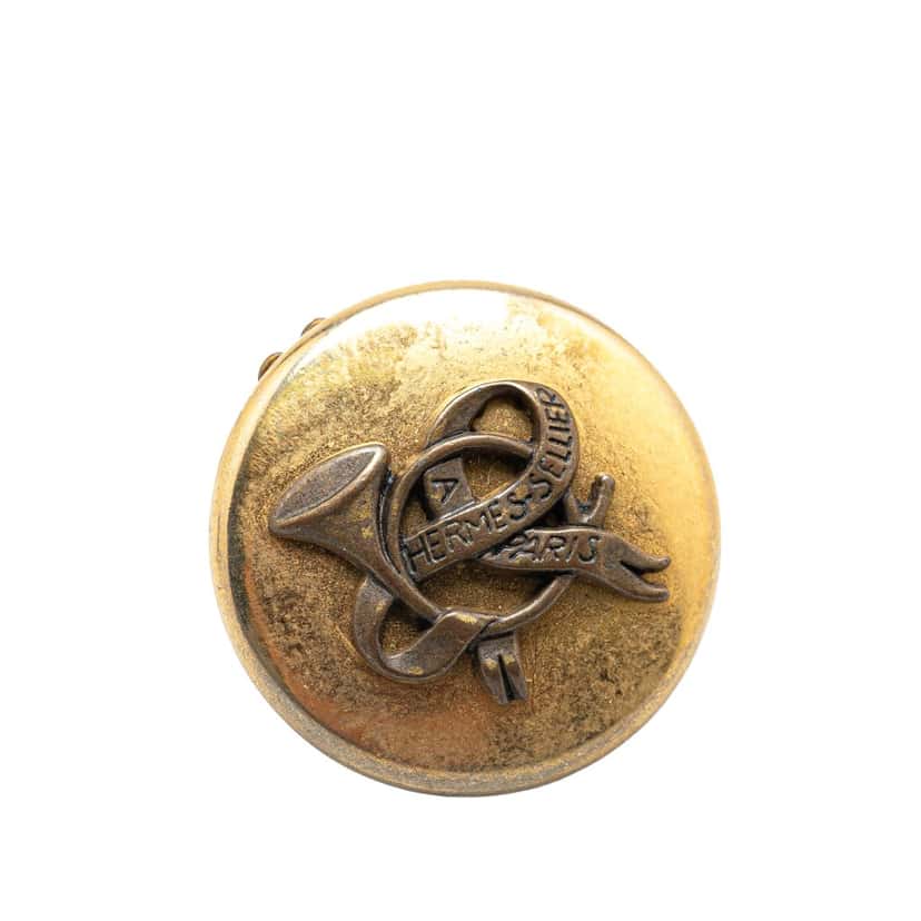 Hermès Gold Plated Sellier Round Clip on Earrings Gold Metal Good condition - Inside View