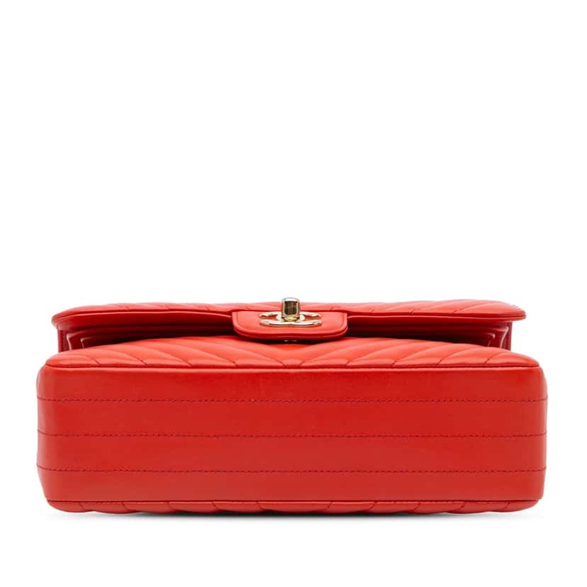 Chanel Small Classic Chevron Lambskin Double Flap Orange Leather Good condition - Inside View