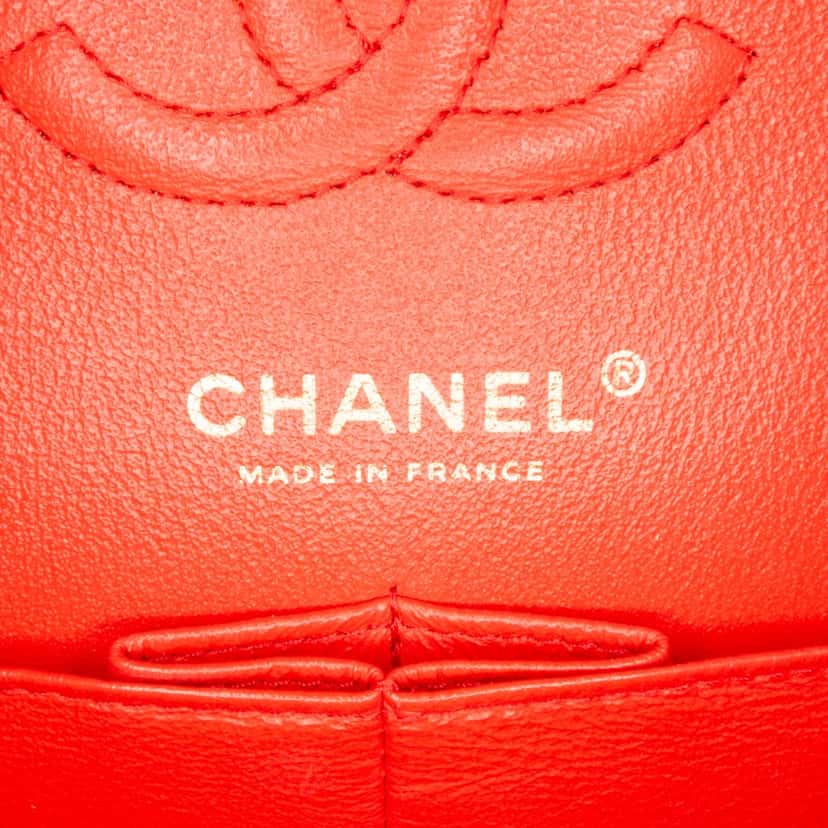 Chanel Small Classic Chevron Lambskin Double Flap Orange Leather Good condition - Box View