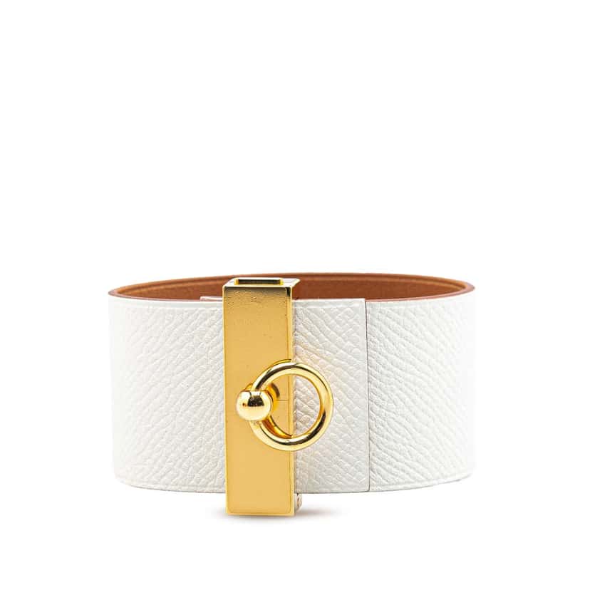 Hermès Bicolor Epsom Reversible Illusion Bracelet MM White Leather Good condition - Front View