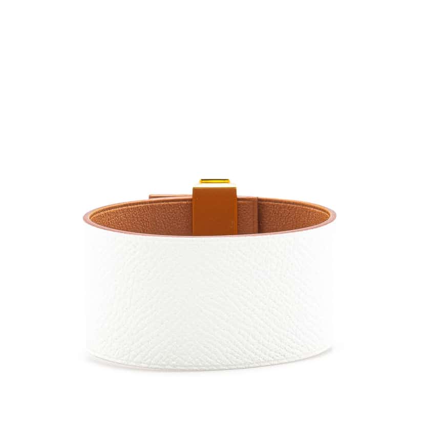 Hermès Bicolor Epsom Reversible Illusion Bracelet MM White Leather Good condition - Inside View