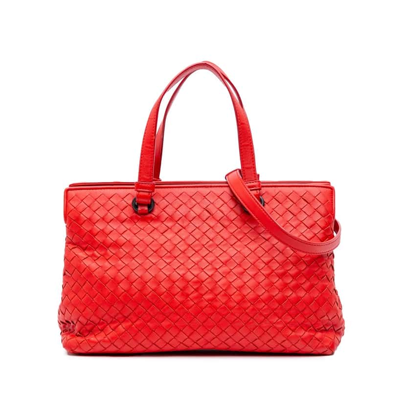 Bottega Veneta Nappa Intrecciato Satchel Red Leather Good condition - Front View