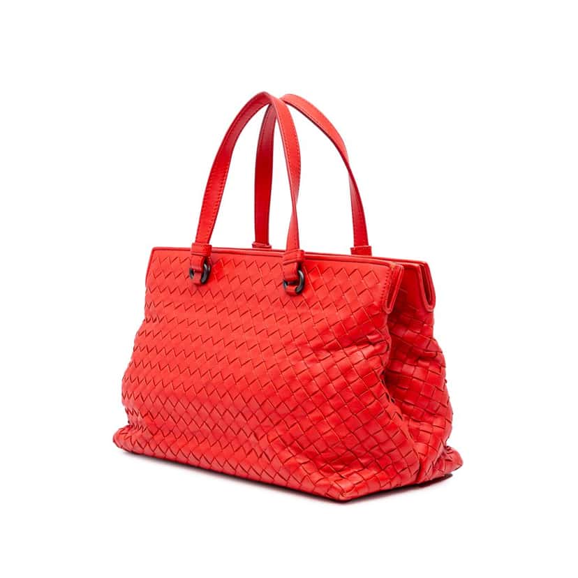 Bottega Veneta Nappa Intrecciato Satchel Red Leather Good condition - Back View