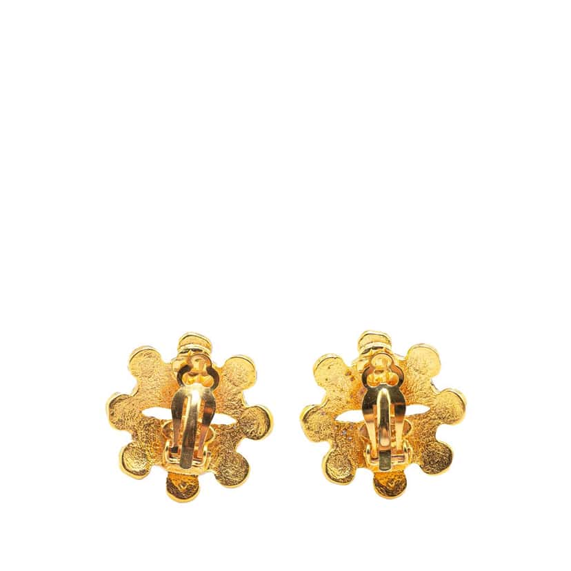 Chanel Gold Plated CC Floral Clip On Earrings Gold Metal Good condition - Back View