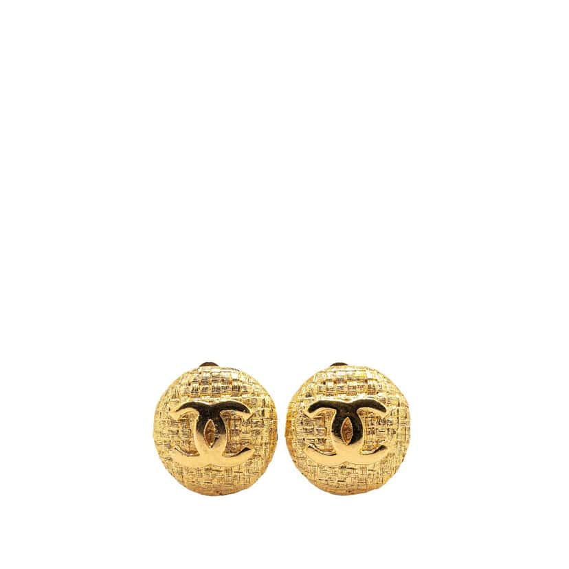Chanel Gold Plated CC Clip On Earrings Gold Metal Good condition - Front View