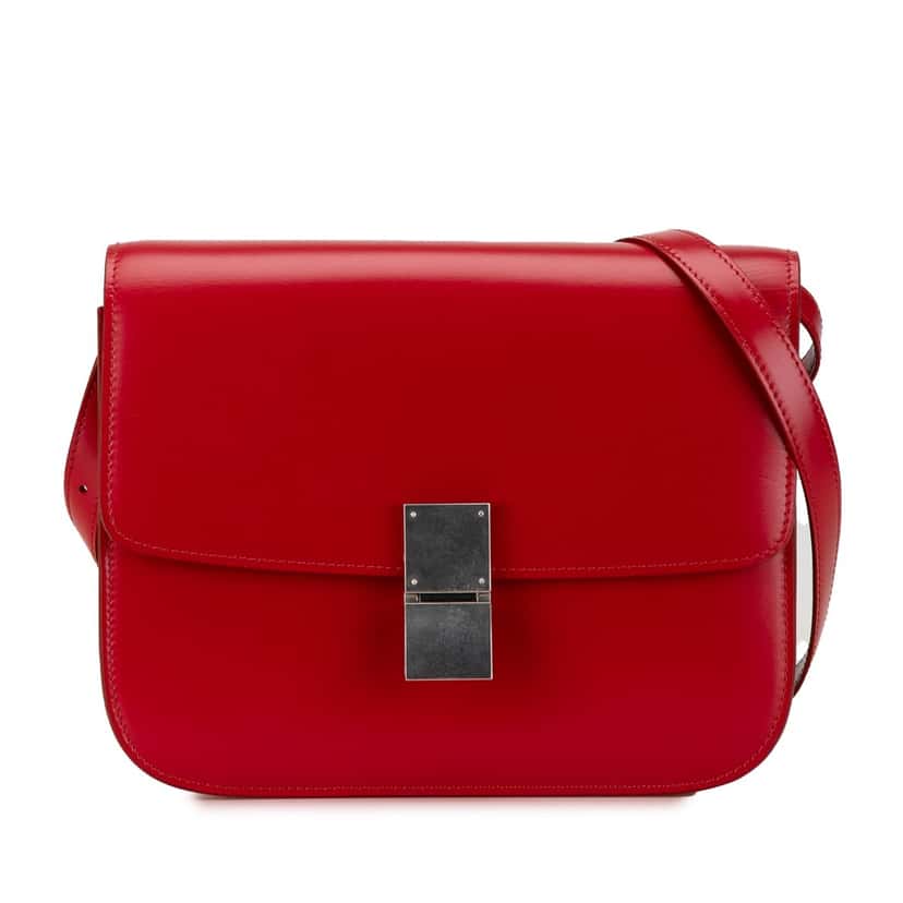 Celine Medium Calfskin Classic Box Red Leather Very good condition - Front View