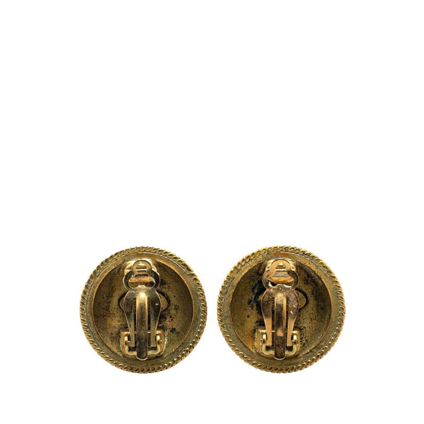 Chanel Gold Plated CC Round Clip On Earrings Gold Metal Good condition - Back View