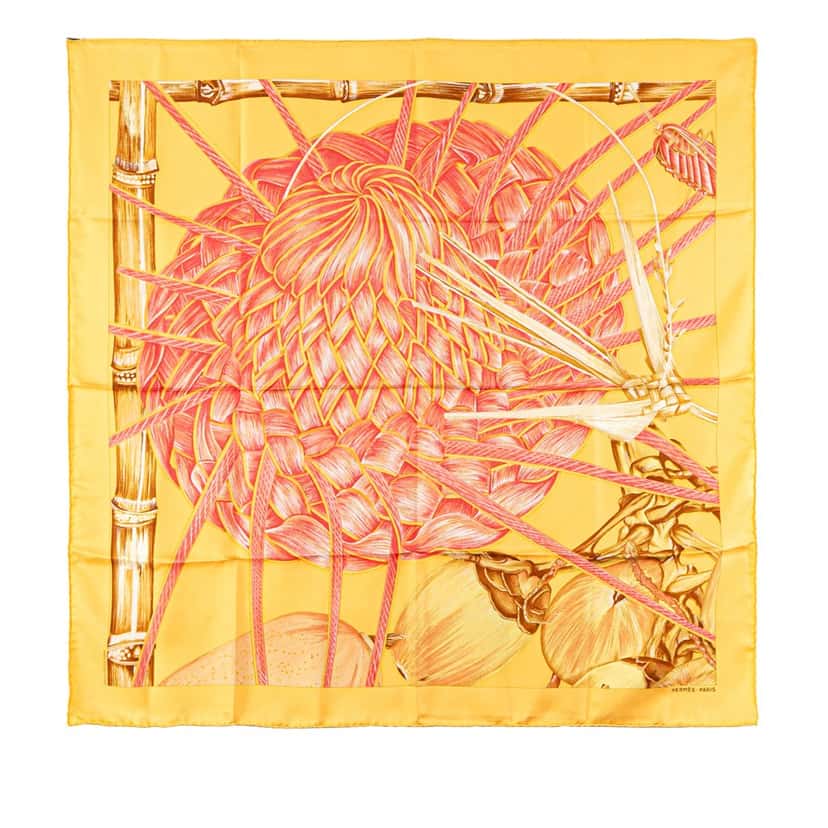Hermès Jardin Creole Detail Silk Scarf Yellow Silk Good condition - Front View