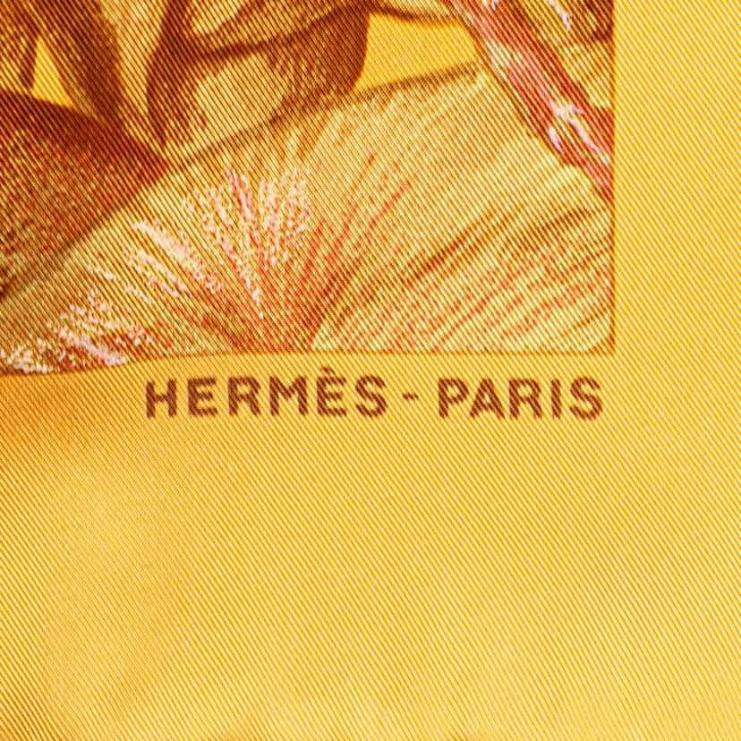Hermès Jardin Creole Detail Silk Scarf Yellow Silk Good condition - Inside View