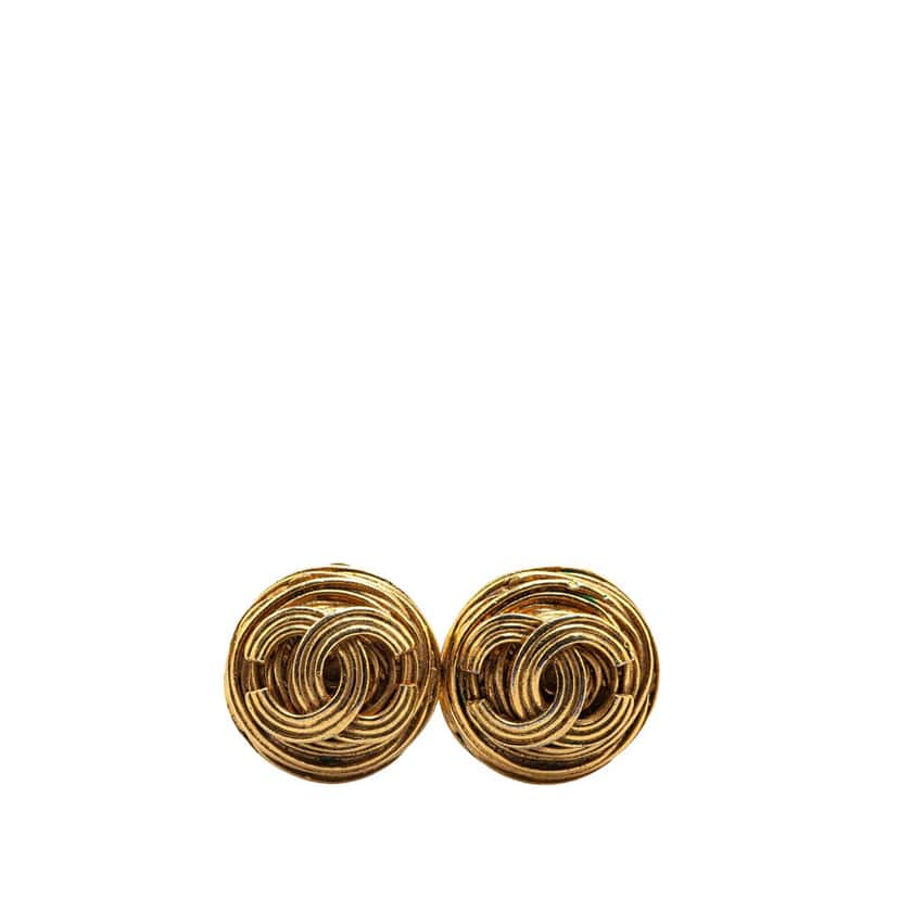 Chanel Gold Plated CC Round Clip On Earrings Gold Metal Good condition - Front View