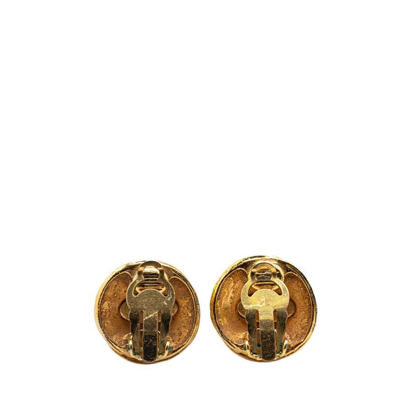 Chanel Gold Plated CC Round Clip On Earrings Gold Metal Good condition - Back View