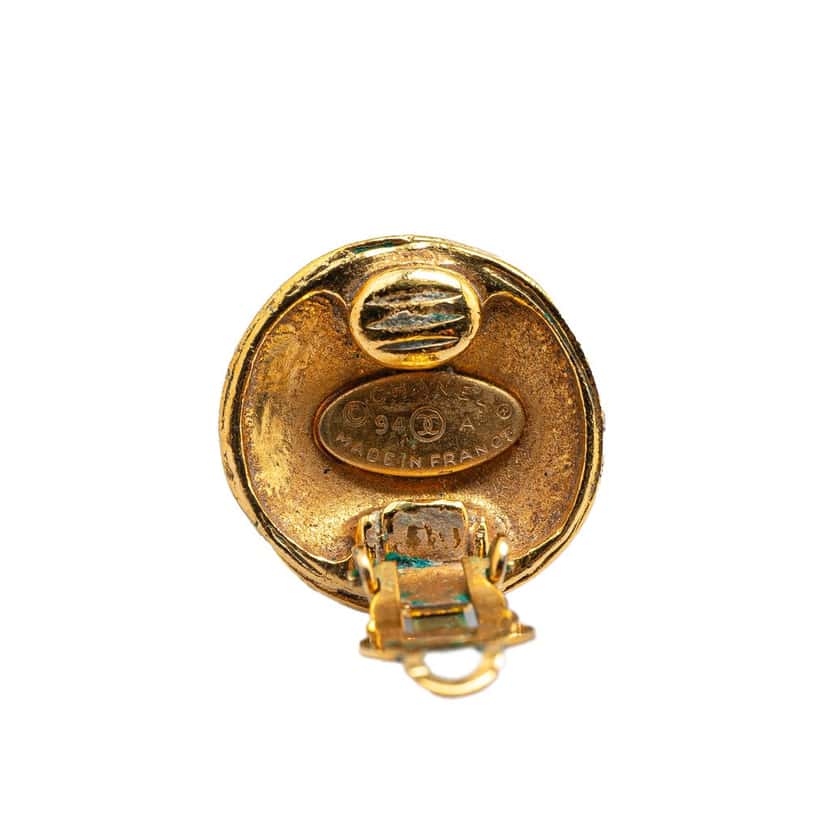 Chanel Gold Plated CC Round Clip On Earrings Gold Metal Good condition - Inside View