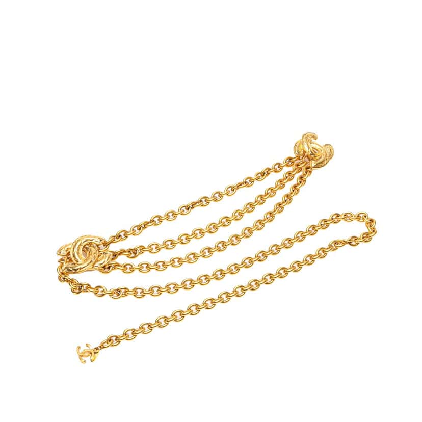 Chanel Gold Plated Quilted CC Triple Chain Belt Gold Metal Good condition - Front View