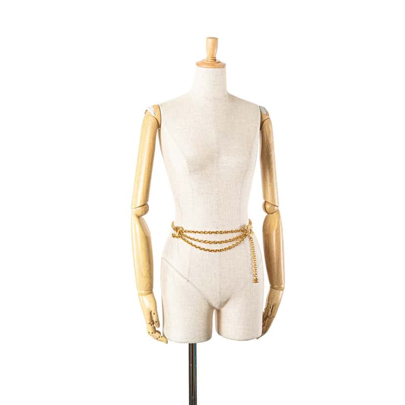 Chanel Gold Plated Quilted CC Triple Chain Belt Gold Metal Good condition - Box View