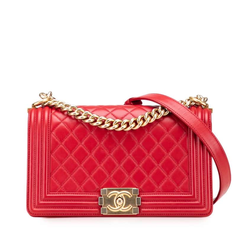Chanel Old Medium Quilted Lambskin Boy Flap Red Leather Good condition - Front View