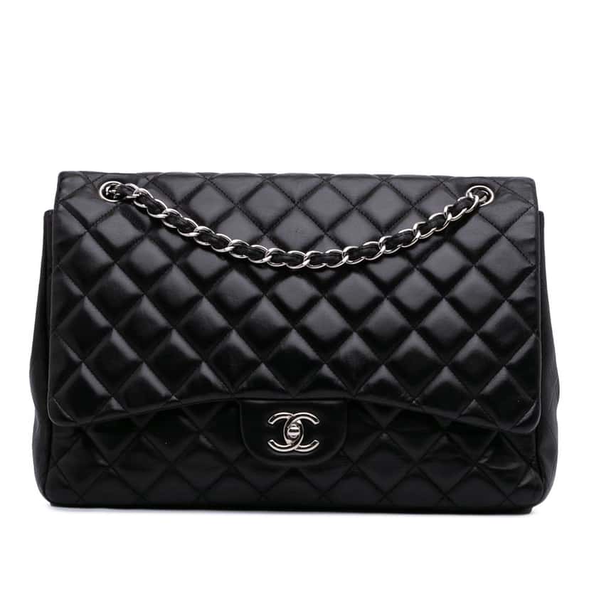Chanel Maxi Classic Lambskin Single Flap Black Leather Fair condition - Front View